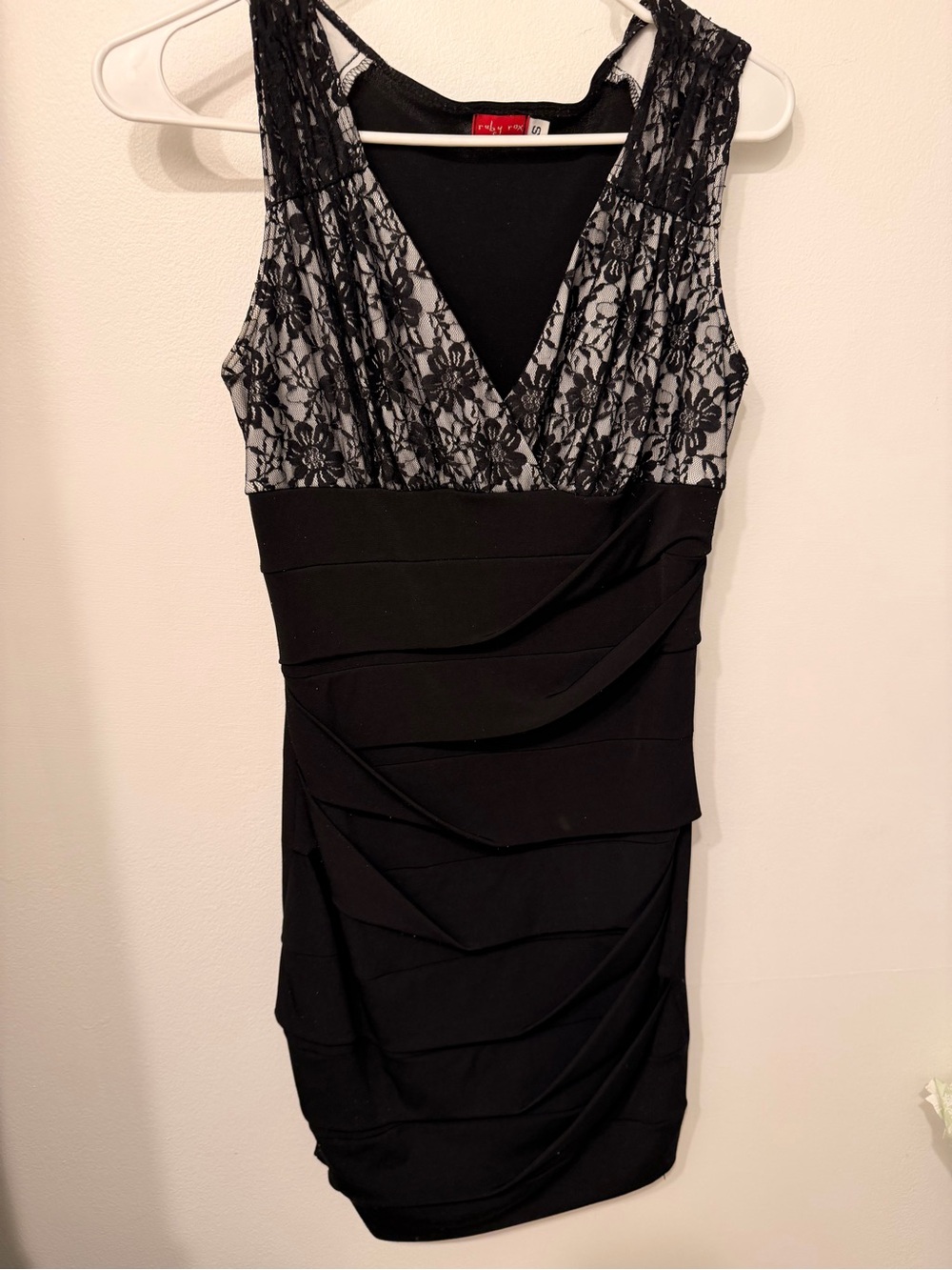 Ruby Rox Black Lace V-Neck Ruched Mini Dress